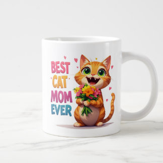 Schattige kattenmoeder met bloemen en harten 🐱 extra grote beker