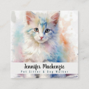 Schattige kattenoppasser en hondenuitlaatster vierkante visitekaartje