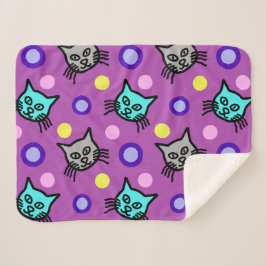 Schattige kattenpatroon in Violet Small Sherpa Bla Deken