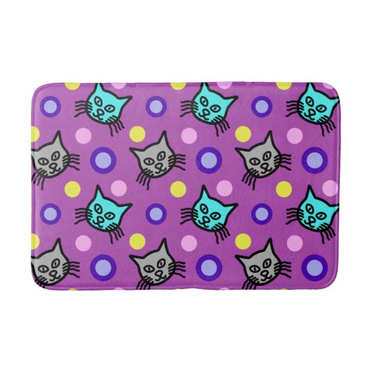 Schattige Kattenpatroon In Violette Medium Badmat (Voorkant)
