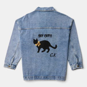 Schattige kattensilhouet met gouden juweelboog denim jacket