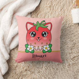 Schattige Kawaii Aardbei Kat Kussen