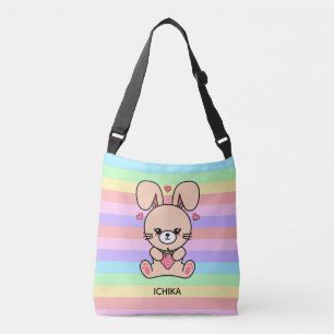 Schattige Kawaii Aardbei Konijn Gestreepte Crossbody Tas