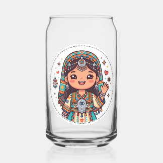 Schattige Kawaii Amazigh Marokkaanse vrouw met Kha Blikvorm Glas