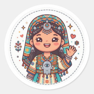Schattige Kawaii Amazigh Marokkaanse vrouw met Kha Ronde Sticker
