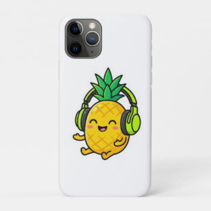 Schattige Kawaii Ananas met Koptelefoon Zomer Weer iPhone 11 Pro Hoesje