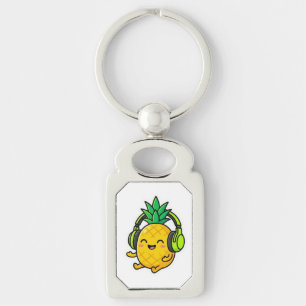 Schattige Kawaii Ananas met Koptelefoon Zomer Weer Sleutelhanger