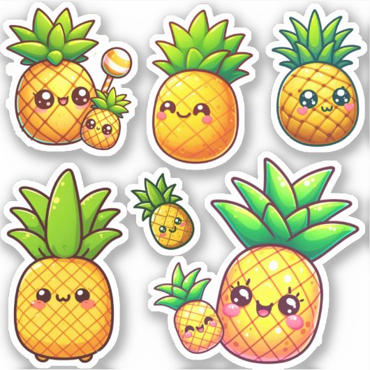 schattige kawaii ananas sticker (Voorkant)