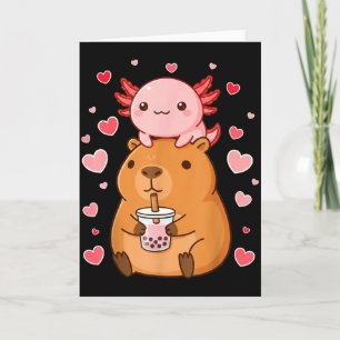 Schattige Kawaii Axolotl Capybara Bubble Tea Jonge Kaart
