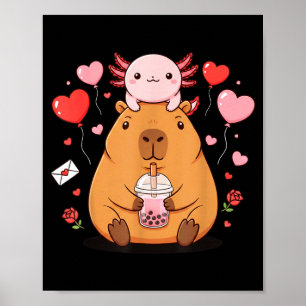 Schattige Kawaii Axolotl Capybara Bubble Tea Jonge Poster