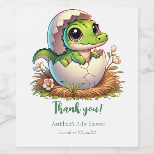 Schattige Kawaii Baby alligator hatching Baby show Wijn Etiket (Enkel label)