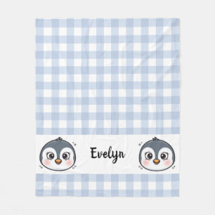 Schattige Kawaii Baby Pinguïn Gezicht Gingham Fleece Deken