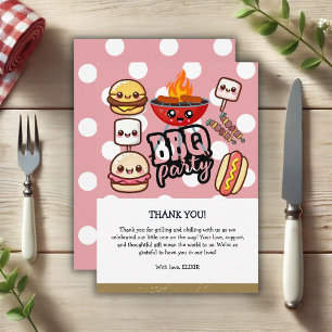 Schattige Kawaii BBQ Party Baby shower Bedankkaart