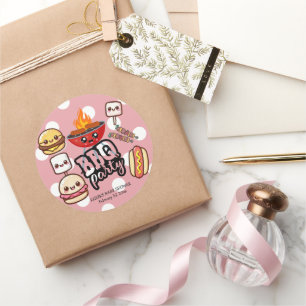 Schattige Kawaii BBQ Party Baby shower Ronde Sticker