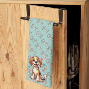 Schattige Kawaii Beagle met Harten Speelse Hond Ku Theedoek