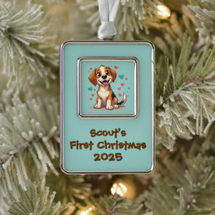 Schattige Kawaii Beagle met Hartjes Speelse Hond K Verzilverd Kader Ornament