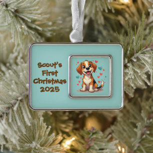 Schattige Kawaii Beagle met Hartjes Speelse Hond K Verzilverd Kader Ornament