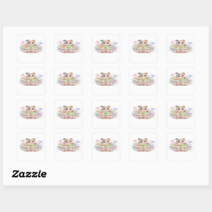 Schattige Kawaii Bedankt Voor Winkelen Kleine Kat Vierkante Sticker