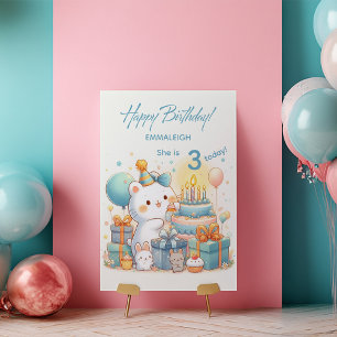 Schattige Kawaii Beer Verjaardag voor 3-jarige Kaart