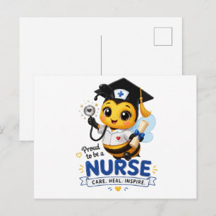 Schattige Kawaii Bij Verpleegster Afstuderen 2026 Briefkaart