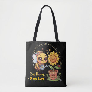 Schattige Kawaii Bij Watergeef Zonnebloem Bij Gelu Draagtas