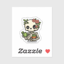 Schattige Kawaii Bloemenskelet Tuinier Sticker