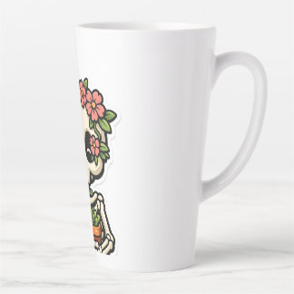 Schattige Kawaii Bloemenskelet Tuinier Sticker Latte Mok