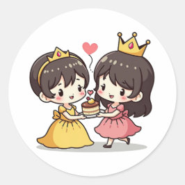 Schattige Kawaii Bruid en Bruidegom – Sprookjes Th Ronde Sticker