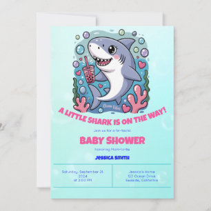 Schattige Kawaii Bubble Tea Shark Baby shower Kaart