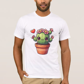 Schattige Kawaii Cactus Met Roze Bloemen T-shirt