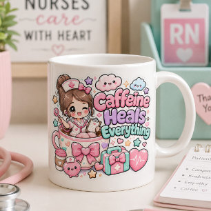 Schattige Kawaii Cafeïne Geneest Alles Verpleegste Extra Grote Beker