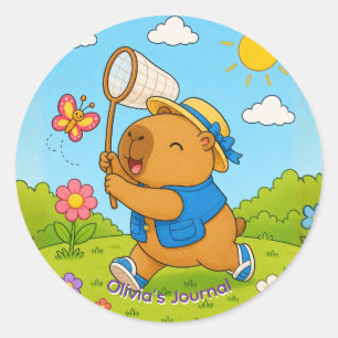 Schattige Kawaii Capybara Gepersonaliseerde Naam S Ronde Sticker