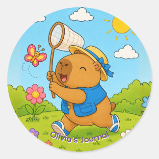 Schattige Kawaii Capybara Gepersonaliseerde Naam S Ronde Sticker