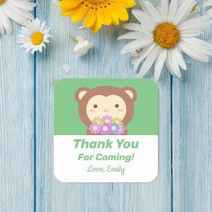 Schattige Kawaii Cartoon Aap Bedankt voor het Kome Vierkante Sticker