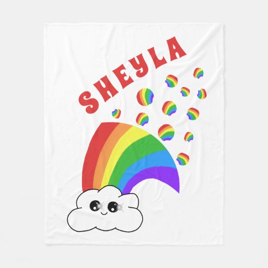 Schattige Kawaii Cloud Rainbow Kind`s Naam Fleece  (Voorkant)