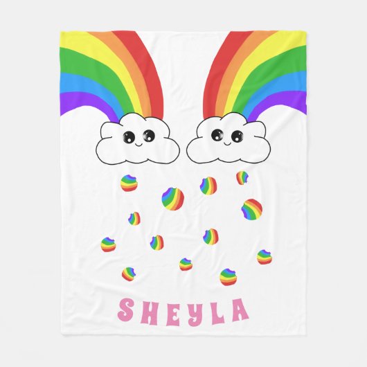 Schattige Kawaii Cloud Rainbow Kind`s Naam Fleece  (Voorkant)