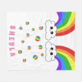 Schattige Kawaii Cloud Rainbow Kind`s Naam Fleece Deken (Voorkant (Horizontaal))