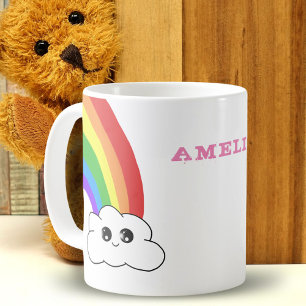 Schattige Kawaii Cloud Regenboog Kindernaam Koffiemok