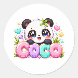 Schattige Kawaii Coco Panda Naam Pastel Roze Glitt Ronde Sticker