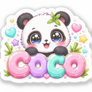 Schattige Kawaii Coco Panda Naam Pastel Roze Glitt Sticker
