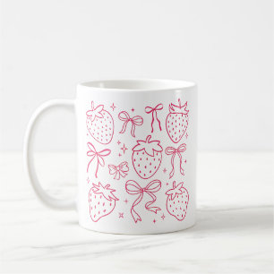 Schattige Kawaii Coquette Roze Aardbei Strikken Koffiemok