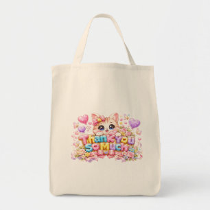 Schattige Kawaii Dank je de Bloem Kat Naam Pastel Tote Bag