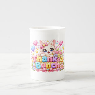 Schattige Kawaii Dank je een Bende Kat Naam Pastel Porselein Kop