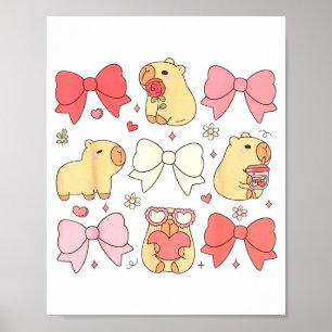 Schattige Kawaii Dieren En Roze Coquette Strikken Poster