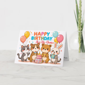 Schattige Kawaii Dieren Gelukkige Verjaardag Kaart