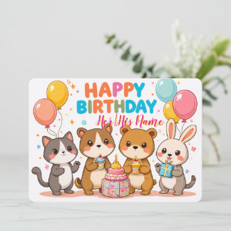 Schattige Kawaii Dieren Gelukkige Verjaardag Kaart