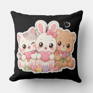 Schattige Kawaii Dieren Vrienden Hartjes Bloemen P Kussen