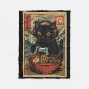 Schattige Kawaii Gamer Kat Grappige Ramen Retro Ja Fleece Deken