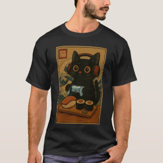 Schattige Kawaii Gamer Kat Grappige Sushi Retro Ja T-shirt