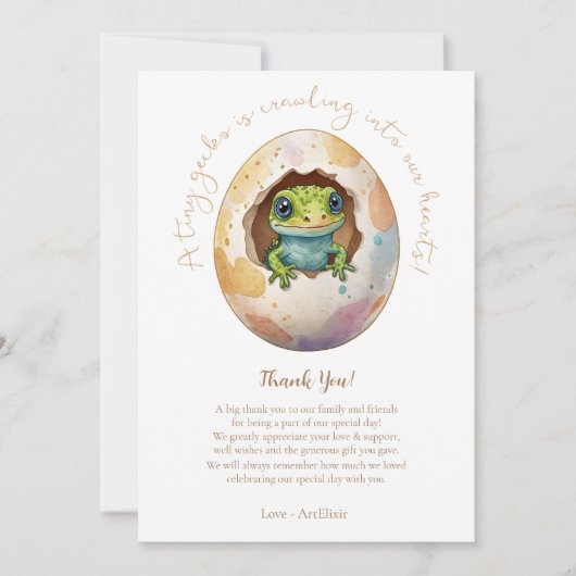Schattige Kawaii Gecko Hagedis Egg Baby shower Bedankkaart (Voorkant)